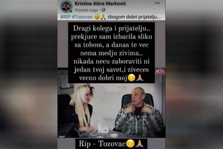 Atina Ferari objavila posvetu Tozovcu, ne znajući da je na toj fotografiji zapravo folker Rade Jorović