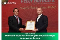 Sberbank nagrađena u kategoriji „Poseban doprinos inovacijama u poslovanju sa pravnim licima“.
