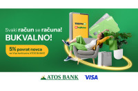 Уз Visa картице Atos bank у мојМаркет и Тропик маркетима остварите 5% поврата новца на сваку куповину