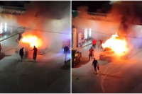 Opasna situacija: Dva automobila se sudarila na benzinskoj pumpi pa buknuo požar (VIDEO)